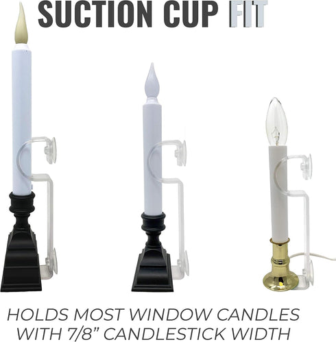 612 Vermont Window Candle Holders with Suction Cups, Plastic L-Shaped Safety Bracket, Fits Most Battery and Electric Window Candles (VT-120, Pack ...