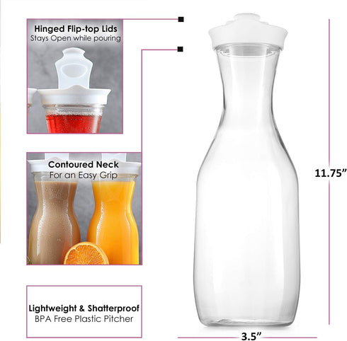 DilaBee Water Carafe with Lids - 50 Oz - Plastic Juice Pitcher Carafes for Mimosa Bar, Milk, Smoothie, Iced Tea - Drink Containers for Fridge - Fo...