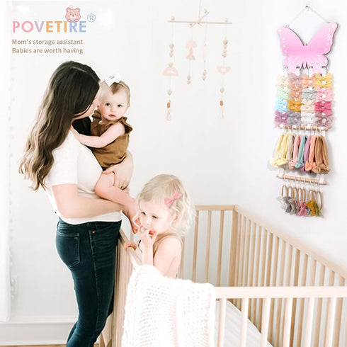 POVETIRE Headband Holder Bow Holder for Girls Hair Bows,Butterfly Hair Accessories Organizer Storage Wall Hanging Display for Nursery Toddler Girl...