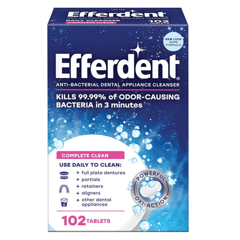 Efferdent Retainer Cleaning Tablets, Denture Cleanser Tablets for Dental Appliances, Complete Clean, 102 Tablets...