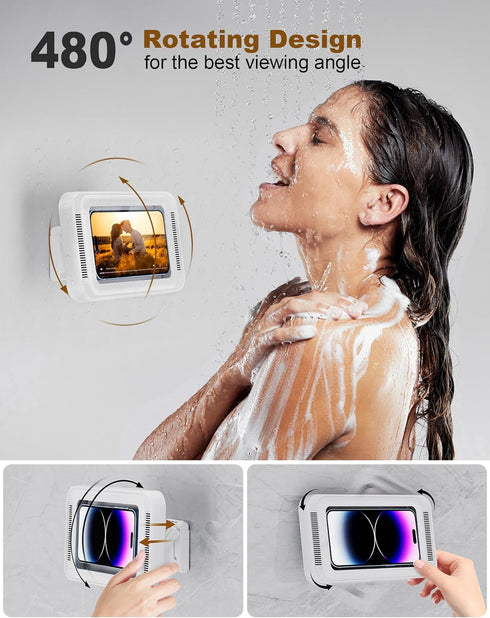 Upgraded Shower Phone Holder Waterproof with Speaker Hole Screentouch Shower Phone Stand Case Mount for Bathroom Bathtub Kitchen Wall Mirror for i...