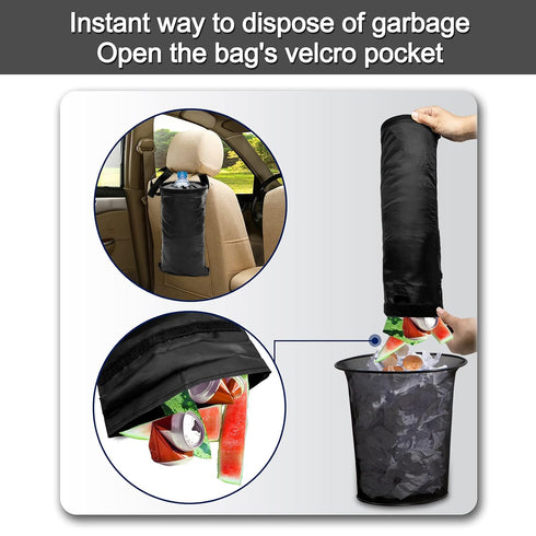 Car Trash Bag Car Trash Can Hanging Back Seat Car, Car Garbage Bag with Storage Pockets, Washable Eco-Friendly Car Garbage Can for Outdoor Traveli...