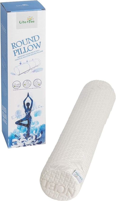 Comfort Memory Foam Neck Roll and Cervical Bolster Round Pillow with Removable Washable Soft Cover for Spine and Neck Back Lumbar Leg Vertebra Sup...