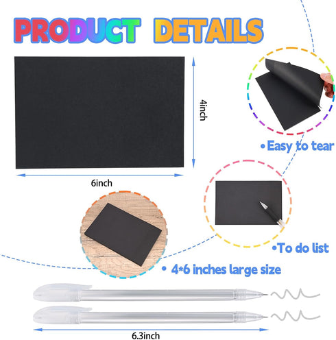 TINNIVI 6 Pads Black Sticky Notes, Large Sticky Notes 4 x 6 Inch, Post It Notes with 2 Metallic Pens, Black Self-Stick Note Pads for Teacher Stude...