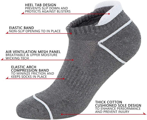 KONY 6 Pairs Women's Cotton Thick Cushioned Running Athletic Low Cut Ankle Tab Socks, Size 6-9...