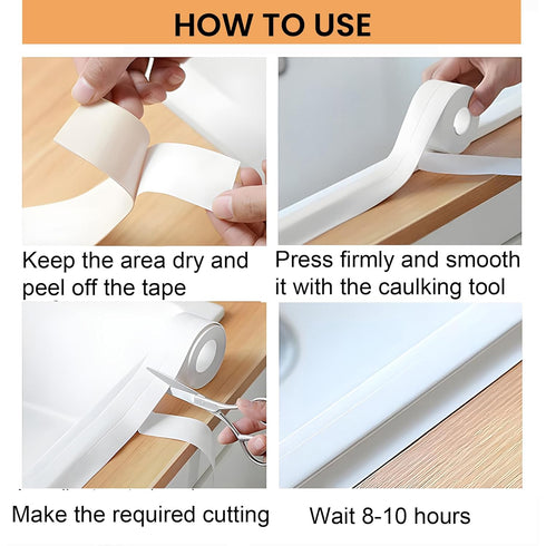White Caulk Tape Waterproof Self Adhesive, Bathroom Caulking tape,Sealer Strip for Toilet Base Shower Wash Basin Sink, Easy to Use with Silicone C...