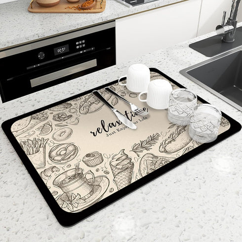 Dish Drying Mat for Kitchen Counter,Coffee Mat Super Absorbent Drying Mat,Drying Kitchen Mat Bar Mats for Countertop Coffee Bar Accessories (Style...