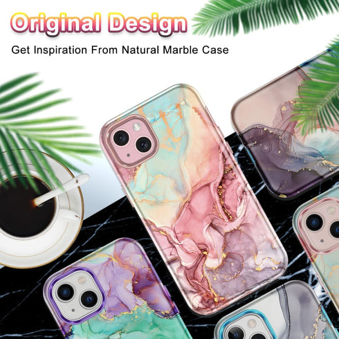 Btscase for iPhone 15 Plus Case 6.7 inch (2023), Marble Pattern 3 in 1 Heavy Duty Full Body Shockproof Hard PC+Soft Silicone Drop Protective Women...