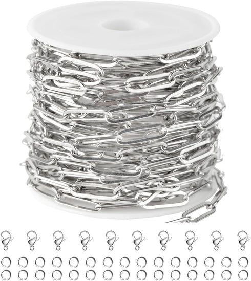 Jabogrii 16.4 Feet Silver Stainless Steel Chain for Jewelry Making Paperclip Oval Women Necklace Bracelet DIY Craft Jewelry Making Chains...