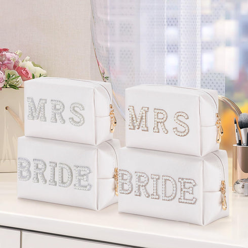 Etercycle Bride Letter Makeup Bag, Bride To Be Gifts Bling Pearl Rhinestone Patch Cosmetic Bag, Waterproof PU Travel Toiletry Bag for Bachelorette...