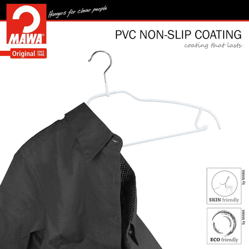 Mawa by Reston Lloyd Silhouette Ultra-Thin Series, Non-Slip Space Saving Shirt Hanger with Pant Bar & Skirt Hooks, Style 42/FTU, Pack of 2, White...