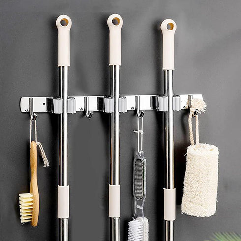 Broom Mop Holder Wall Mount Cleaning Tool holder, Heavy Duty Stainless Steel Broom Hanger Rack Hook Organizer, Garage Storag Racks wall Mounted Br...