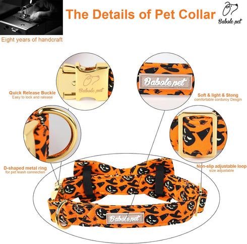 Halloween Dog Collars for Large Dog with Bow Tie,Fall Scary Pumpkin Dog Collar with Safety Metal Buckle Adjustable Puppy Collars for Small Medium ...