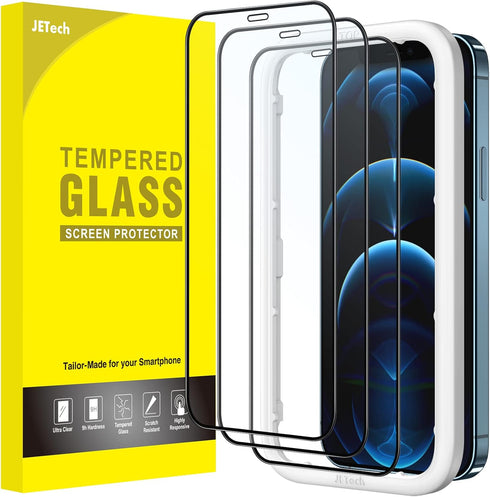 JETech Full Coverage Screen Protector for iPhone 12/12 Pro 6.1-Inch, Black Edge Tempered Glass Film with Easy Installation Tool, Case-Friendly, HD...