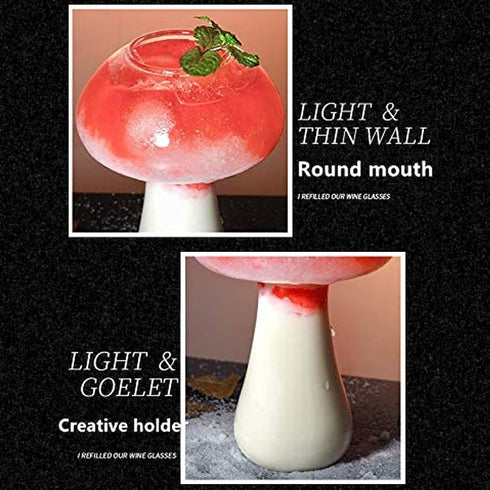 SuproBarware Wine Glasses Creative Mushroom Shaped Cocktail Drinks Glass Cup Set of 2 Clear 250ml/8.5oz for Party Novelty Drinking for KTV Bar Clu...