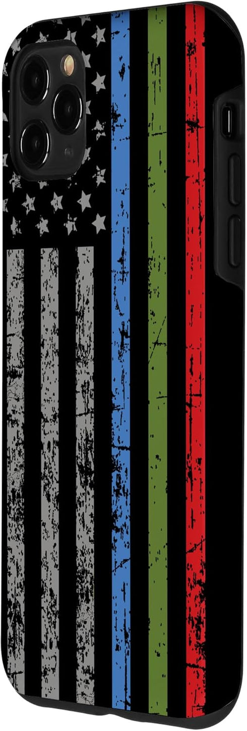 iPhone 11 Pro Max Police Military and Fire Thin Blue Green Red Line Flag Case...