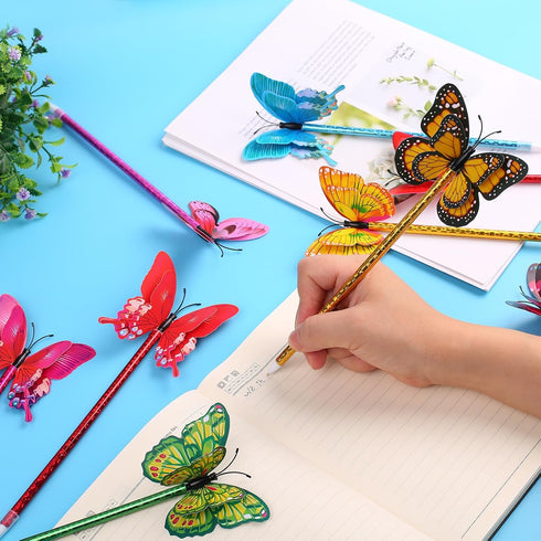 Leery 12 Pieces 3D Butterfly Ballpoint Pens,0.5mm Random Butterfly Black Ink Pens for School Office Supplies Home Bedroom Decor,Wedding, Birthday,...