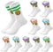 10 Pairs Cute Smiling Face Socks Cotton Striped Tube Socks Novelty Funny Crew Double Stripes Smile Athletic Socks for Women Girls...