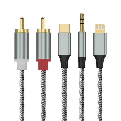 Lightning to RCA Audio Aux Cable, USB C to 2 RCA Audio Cable, RCA to 3.5mm Cable Compatible with Lightning USB C 3.5mm, for Home Theater, Speaker,...