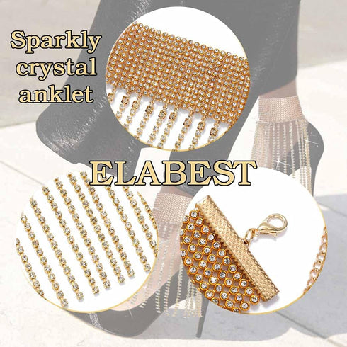 ELABEST Rhinestone Ankle Bracelets Crystal Tassel Anklet 2pcs Glitter Tennis Foot Chain Wedding Jewelry Accessories For Women and Girls...