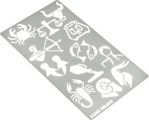 Aleks Melnyk No.29 Metal Journal Stencil, Zodiac Circle Symbols, Stainless Steel Stencil 2 PCS, Template for Wood Burning, Pyrography, Engraving, ...