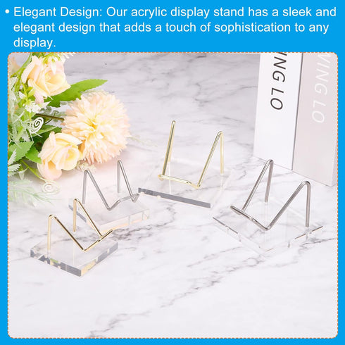 PATIKIL 3" x 3" x 2" Acrylic Display Stands, Display Easel Holder Stainless Steel Arm Crystal Display Stand for Mineral Gemstone Style 2, Clear...