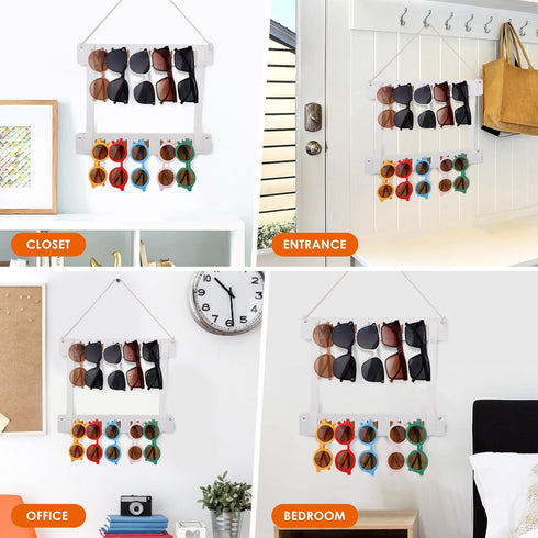 Sunglasses Organizer Wood Storage Eye Glasses Holder for Home Wall Mounted,Sunglasses Rack Home Wall Hanging Storage Organizer (2pcs White)...