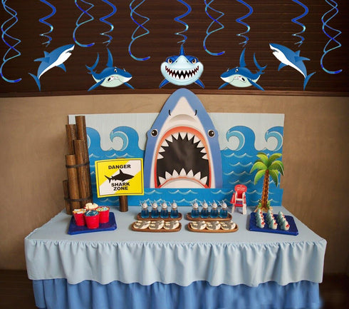 Shark Party Supplies Hanging Swirls Kids Birthday Decorations for Shark Sea Themed Splash Ceiling Foil Ornaments (30 PCS)...