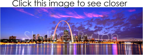 PHOTOSBYJON St. Louis Skyline Photo Print UNFRAMED Dusk Sunset Color City Downtown 11.75 inches x 36 inches Gateway Arch Photographic Panorama Pos...