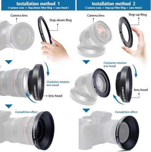 77mm Universal Metal Lens Hood,Wide Angle Lens Hood Compatible All 77mm Brands Camera Lens(and Easy to Install and Remove) 1pcs 77mm Lens Cap...