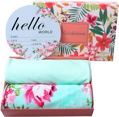 Galabloomer Newborn Swaddle Blanket with Headband Set Baby Girl Receiving Blanket Aqua Flower...