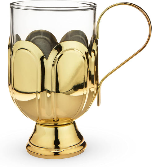Twine Mulled Wine Glass for Hot Toddies and Cocktails, Clear Glass Mug with Gold Plated Stainless Steel Handle, 12 Oz Set of 1...