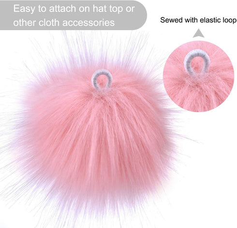 Coopay 24 Pieces Faux Fox Fur Pom Pom Balls DIY Fur Fluffy with Elastic Loop for Hats Keychains Scarves Gloves Bags Charms Knitting Accessories (M...