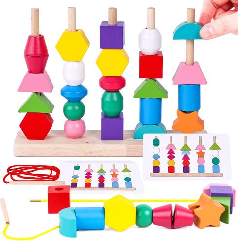LovesTown Beads Sequencing Toy, Wooden Stacking Toys Montessori Toys for Kids Coordination Toy Educational Preschool Learning Toys for Boys Girls ...