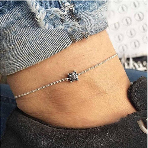Boho Sea Turtle Ankle Bracelet Vintage Turtle Anklet Bracelet Silver Turtle Chain Anklet Minimalism Turtle Anklet Foot Chain Animal Jewelry for Wo...