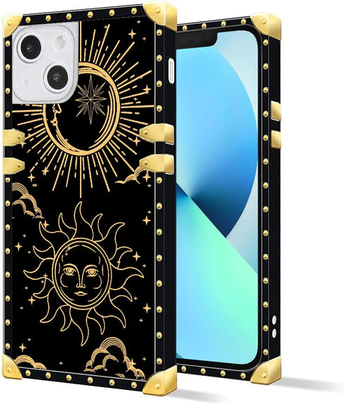 MIZEHAI Case for iPhone 13 Design Sun and Moon Pattern Protective Retro Elegant Square Slim Shockproof TPU Mobile Phone Case......