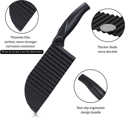 Patelai 2 Pcs Crinkle Potato Vegetable Cutter, Crinkle Cutters Knife, Stainless Steel Blade Wavy Slicer, Waffle Fry Cutter Wavy Crinkle Cutting To...