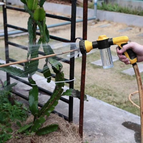 Water Hose Nozzle 8 Spray Patterns Spray Nozzle High Pressure Garden Foam Gun Hose Nozzle with Built-in Soap Dispenser - Yellow...