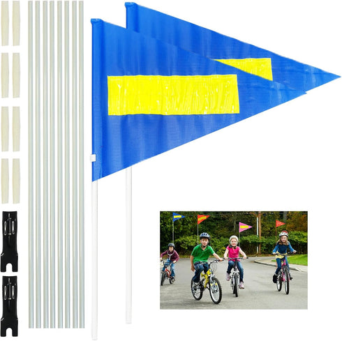 Bike Safety Flag with Pole 2 Sets, 6-Foot Adjustable Height Sturdy Fiberglass Tear-Resistant Waterproof Safety Flag Blue...