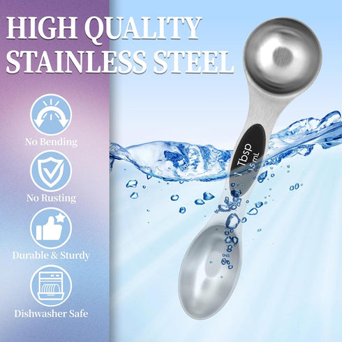 Magnetic Measuring Spoons Set of 8 with Leveler, Stainless Steel Metal Measuring Spoon, Dual Sided for Measuring Dry and Liquid Ingredients, Teasp...