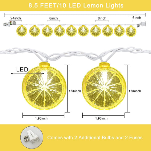 SUNSGNE Lemon LED Decorative String Lights Indoor, 8.5ft Outdoor Hanging String Lights with 10 LED Lemon, Plug in Warm White Fairy Light String fo...