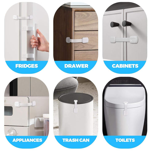 Child Safety Strap Locks for Cabinet, Fridge, Ovens, Toilet, Drawer, Trash can etc with Strong Adhesive Not Easy to Fall Off, Adjustable Length, 8...