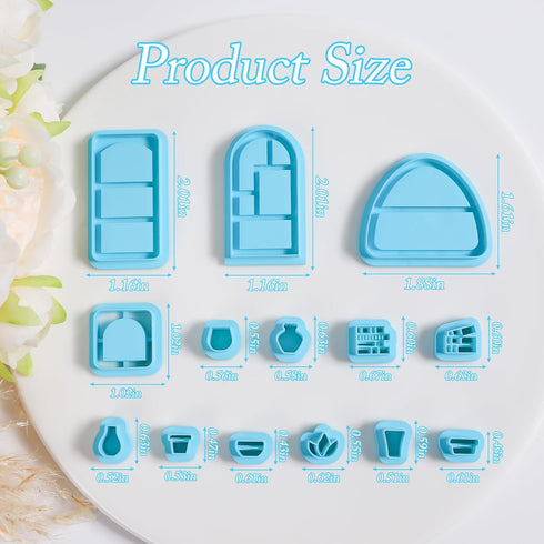 Sitsink Bookshelf Polymer Clay Cutters - 14 Pcs Bookcase Dangle Clay Cutters for Polymer Clay Earrings, Mini Potted Plant Clay Earring Cutters, 3D...