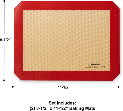 Last Confection Silicone Baking Mat - Set of 2 Non-Stick Quarter Sheet (8-1/2" x 11-1/2") Professional Food Safe Tray Pan Liners...