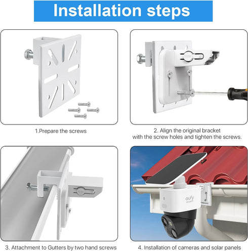 Gutter Mount for eufy Security Solocam S340 Solar Security Camera (White)...