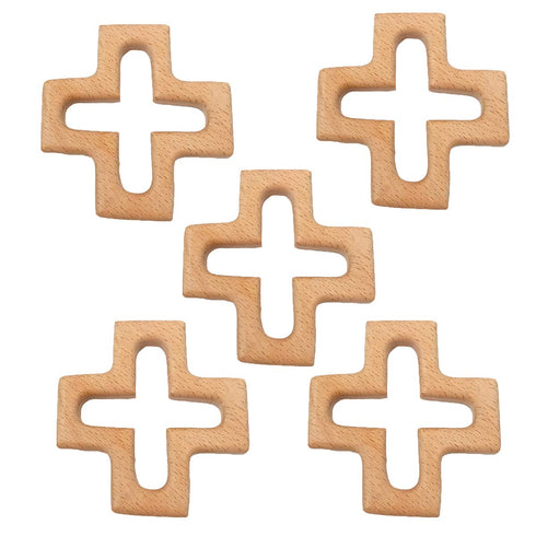 2pcs Organic Wood Cross Pure Natural Animal Shape Toys Beech Wooden Handmade Grasping Pattern DIY Pacifier Chain Pendant...