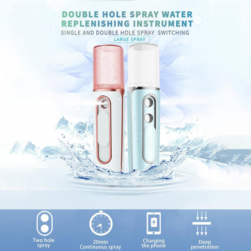 Nano Facial Mister, Cool Mist Face Steamer with 2 Spray Nozzle, USB Rechargeable, Visual Water Tank, Nano Mister for Eyelash Extensions, Skin Care...