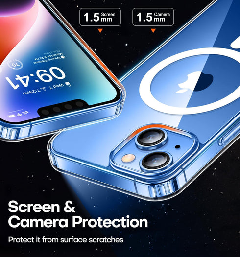 CANSHN Clear Magnetic for iPhone 13 Case and iPhone 14 Case, Compatible with Magsafe, with 2 x Screen Protector+ 2 x Camera Lens Protector, [Not-Y...