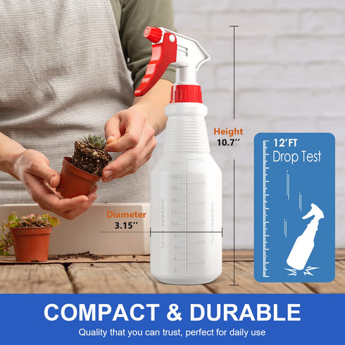 Spray Bottles (4 Pack, 24 Oz) Refillable Empty Plastic Water Spraying Bottle for Cleaning Solutions, Hair Spray, Car Detail, Watering Plants, Heav...