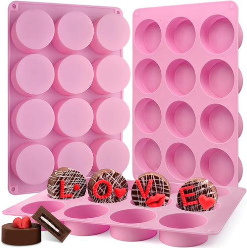 Actvty Round Chocolate Cookie Molds, 3 Pieces 12-Cavity Cylinder Chocolate Silicone Molds for Covered Oreo, Cookies Candy Jelly Mini Cakes and Muf...